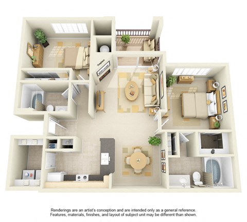 2 bed 2 bath Floor Plan 1033